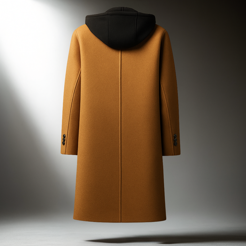 Manteau long pour homme - Capuche, fermeture à boutons, coupe ajustée