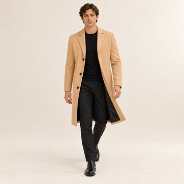 Manteau long pour homme coupe droite col notched fermeture bouton