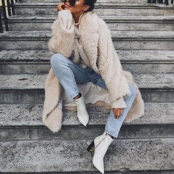 Manteau long teddy femme à silhouette décontractée et col ouvert