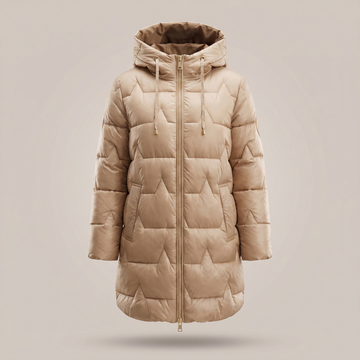Manteau matelassé pour femmes à capuche longline avec fermeture éclair et coupe élégante