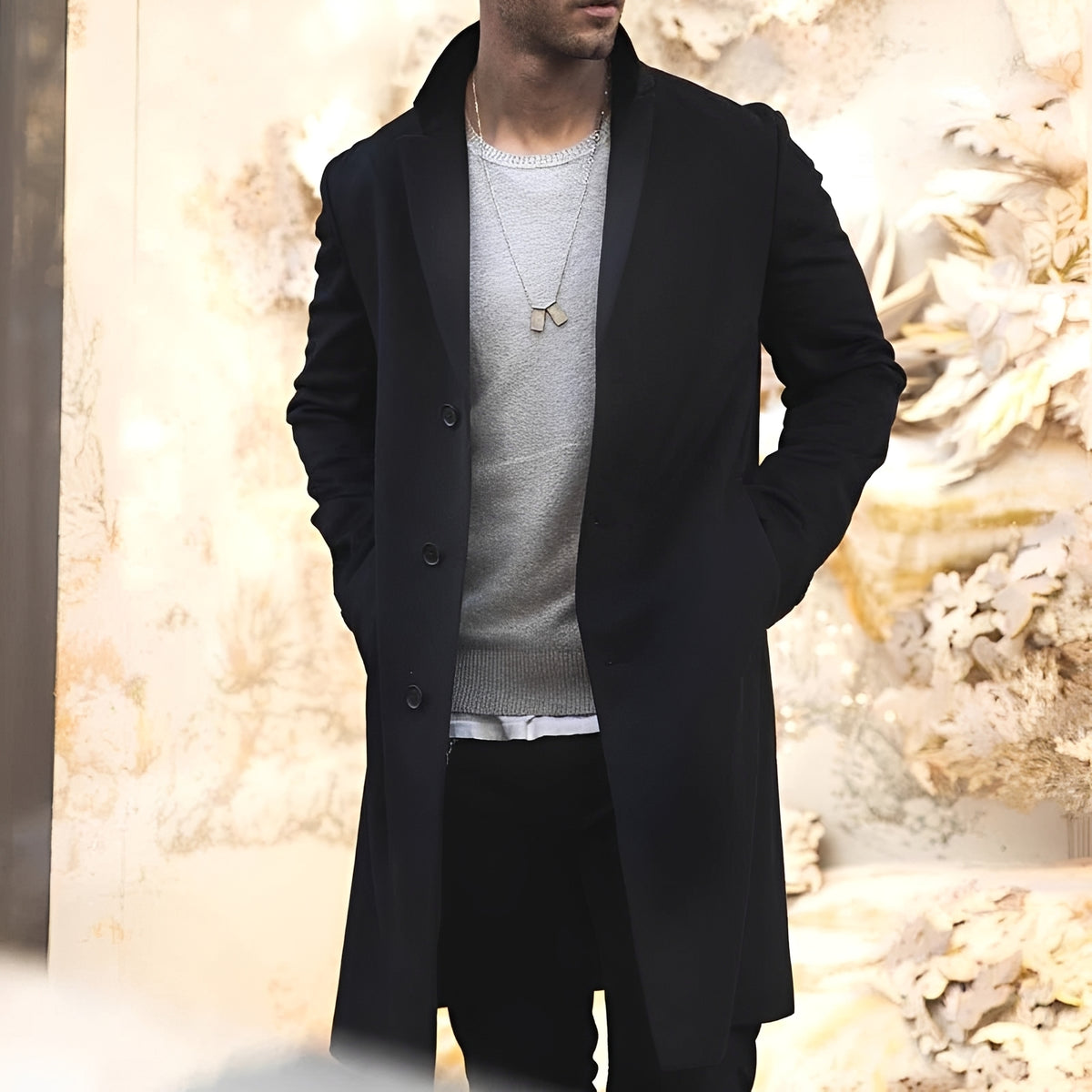 Manteau mi-long homme à col à revers et coupe ajustée