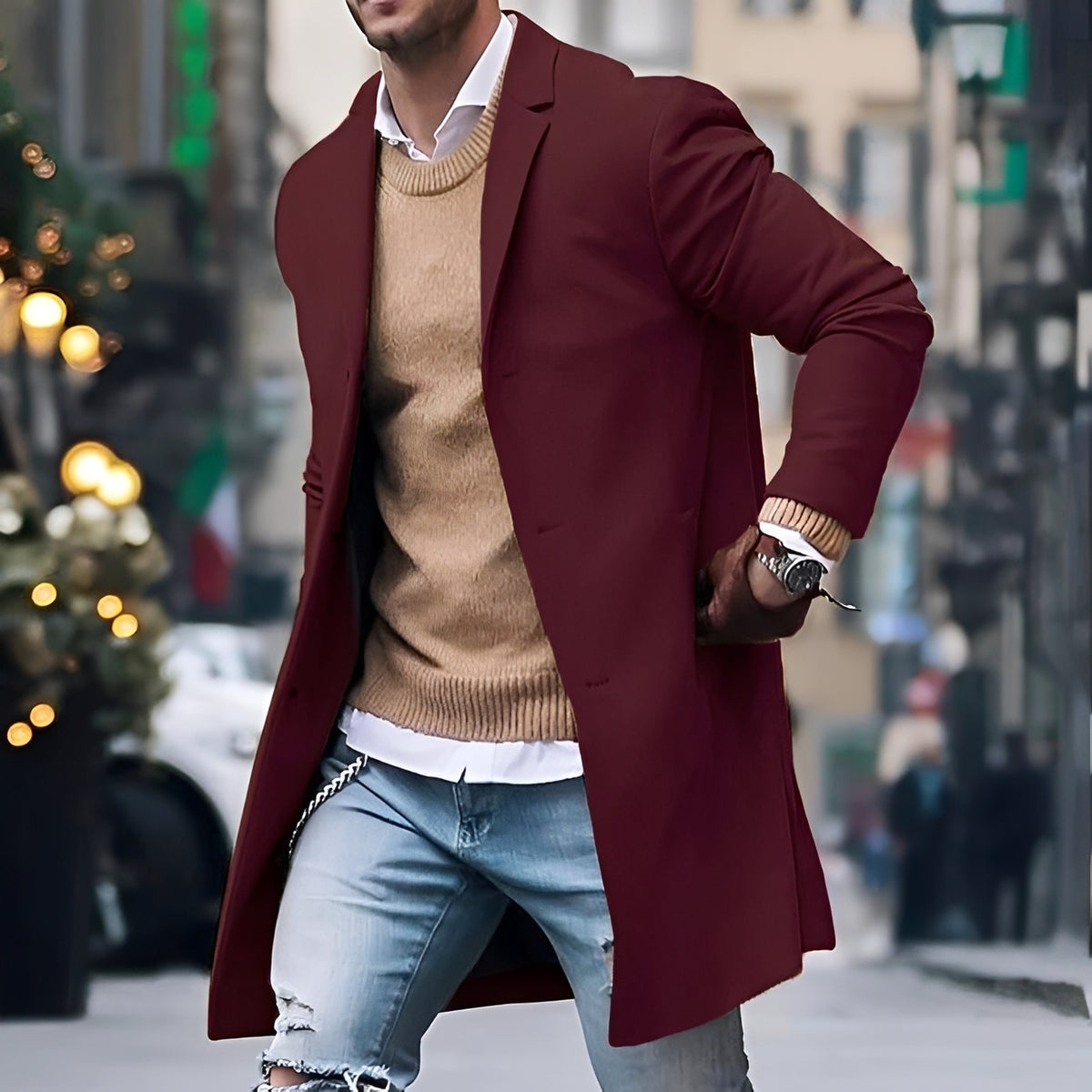 Manteau mi-long homme à col à revers et coupe ajustée