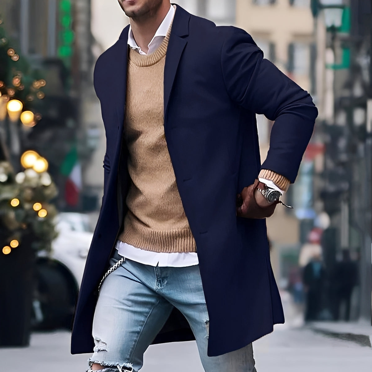 Manteau mi-long homme à col à revers et coupe ajustée