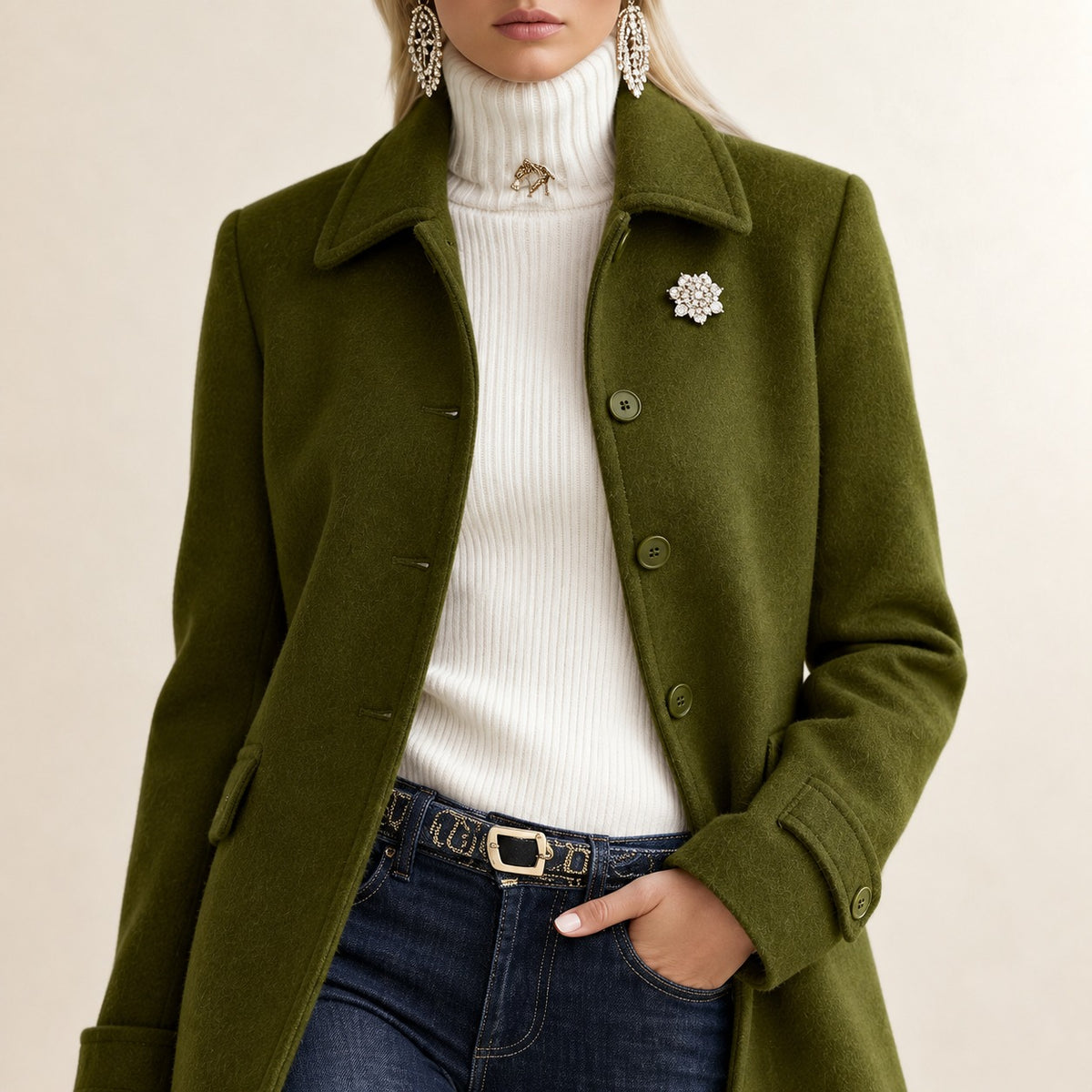 Manteau pour femmes à col à revers et fermeture à boutons, coupe classique