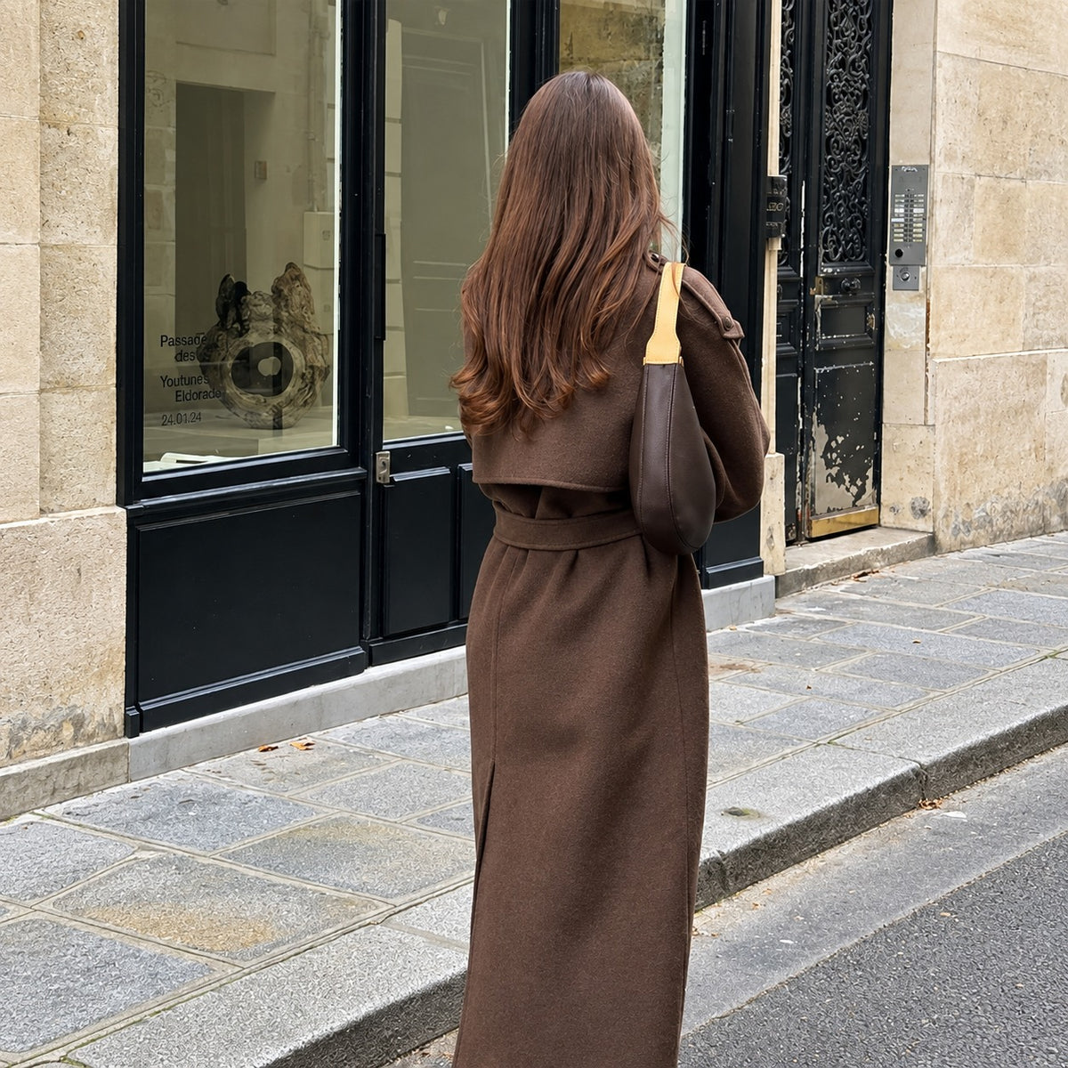 Manteau pour femmes à double boutonnage, col classique, ceinture, manches longues