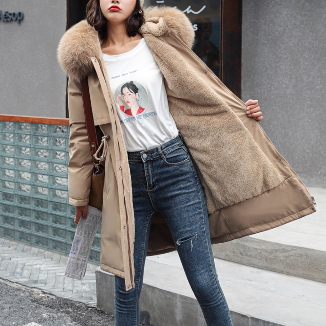 Manteau pour femmes saisonnier à capuche en peluche avec grand col