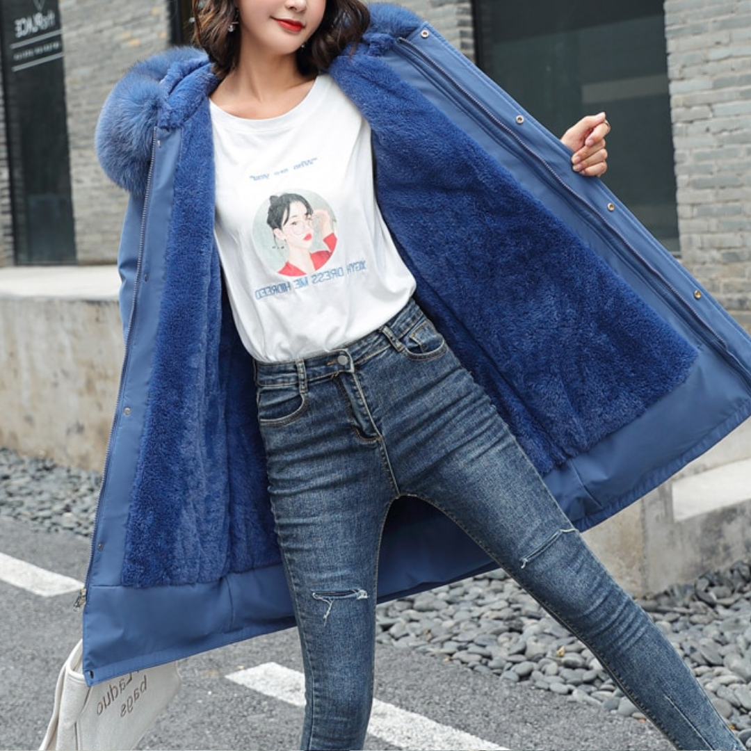 Manteau pour femmes saisonnier à capuche en peluche avec grand col