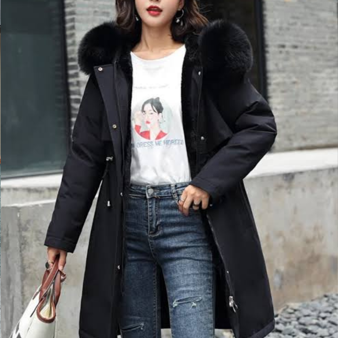 Manteau pour femmes saisonnier à capuche en peluche avec grand col