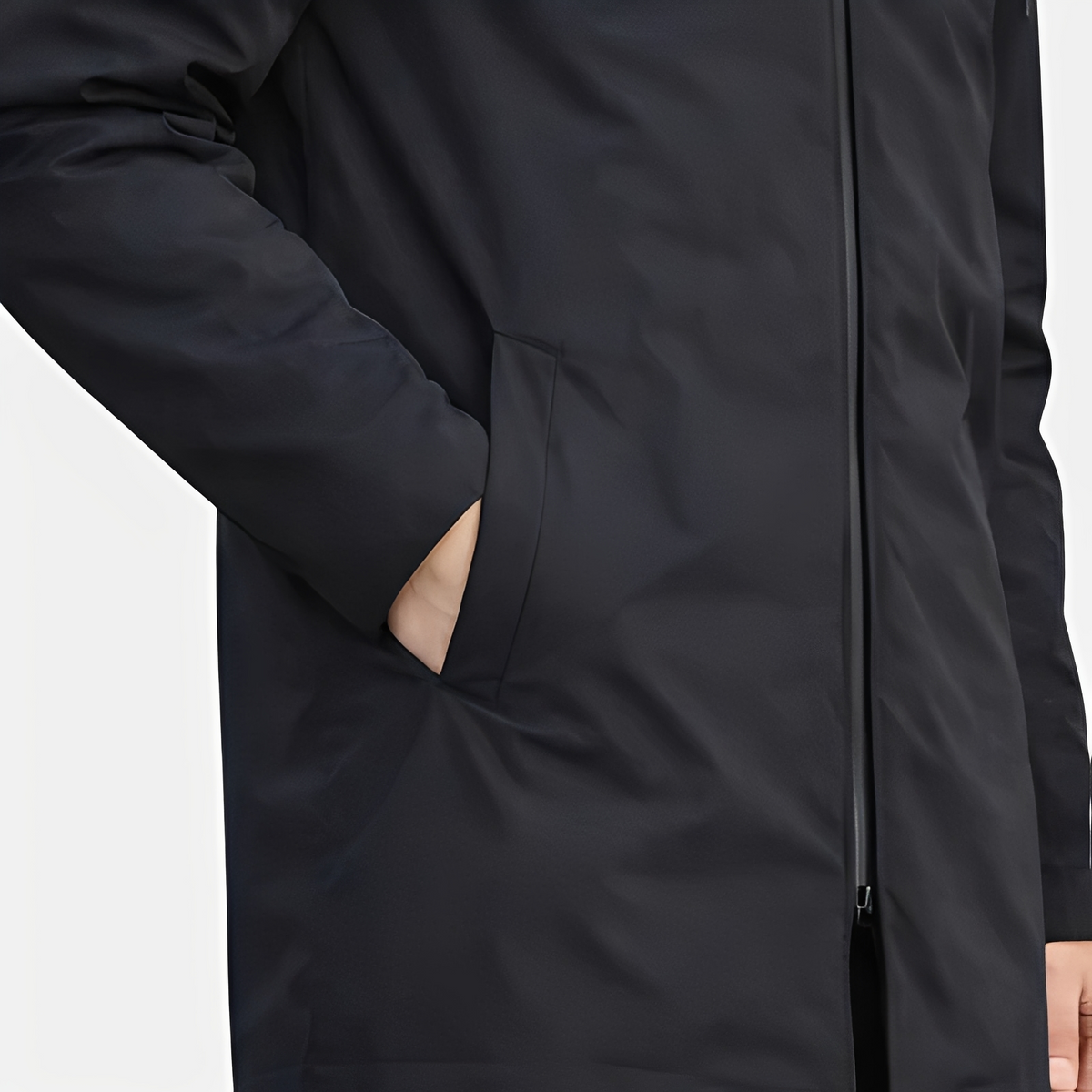Manteau pour homme mi-long à capuche intégrée, doublure matelassée isolante et fermeture éclair centrale