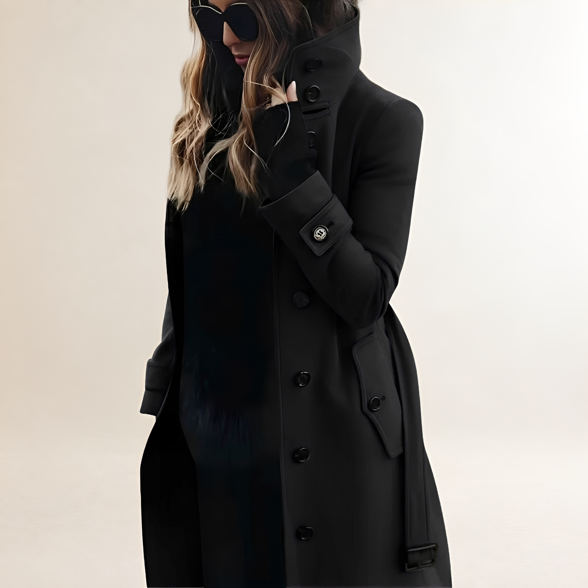 Manteau trench femme à boutons, col haut, manches longues, coupe ajustée