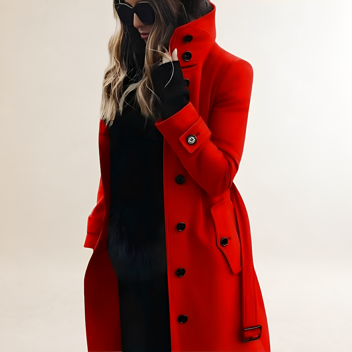 Manteau trench femme à boutons, col haut, manches longues, coupe ajustée