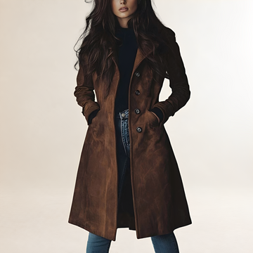 Manteau trench femme coupe classique longueur longue fermeture bouton silhouette ajustée