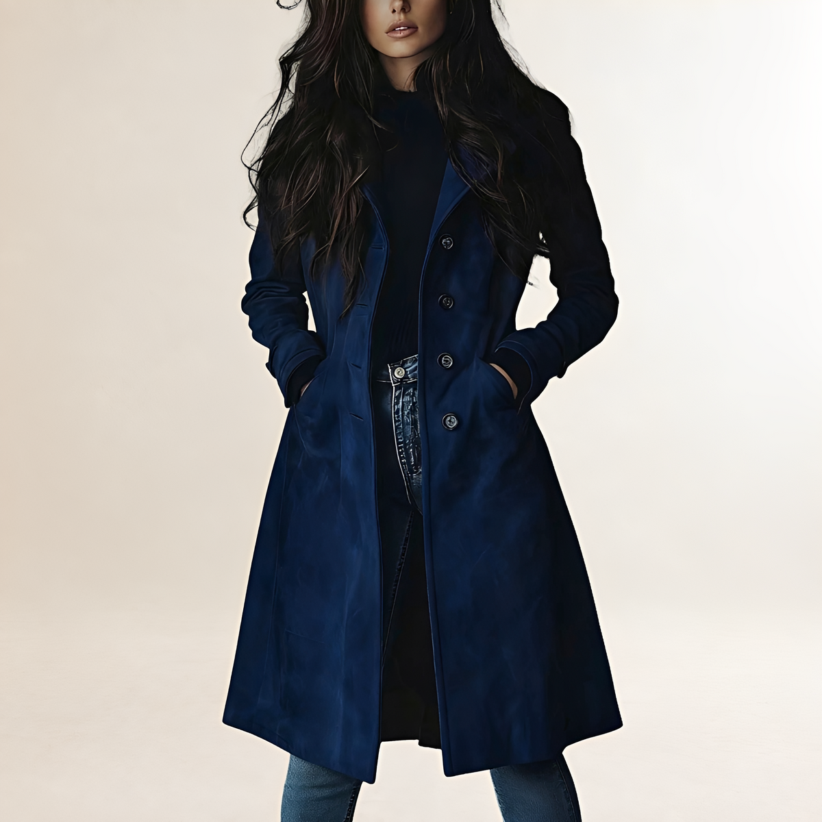 Manteau trench femme coupe classique longueur longue fermeture bouton silhouette ajustée