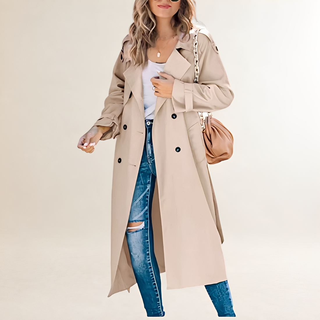 Manteau trench femme à double boutonnage long coupe classique