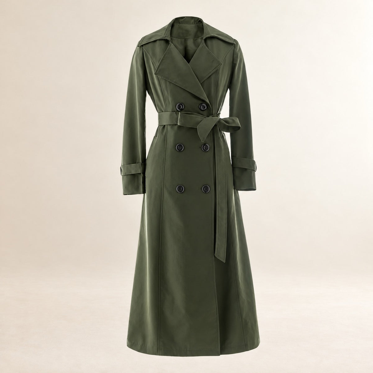 Manteau trench femme long à double boutonnage et ceinture - col à notches