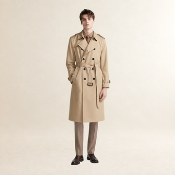 Manteau trench homme double boutonnage avec ceinture et col à revers - coupe longue