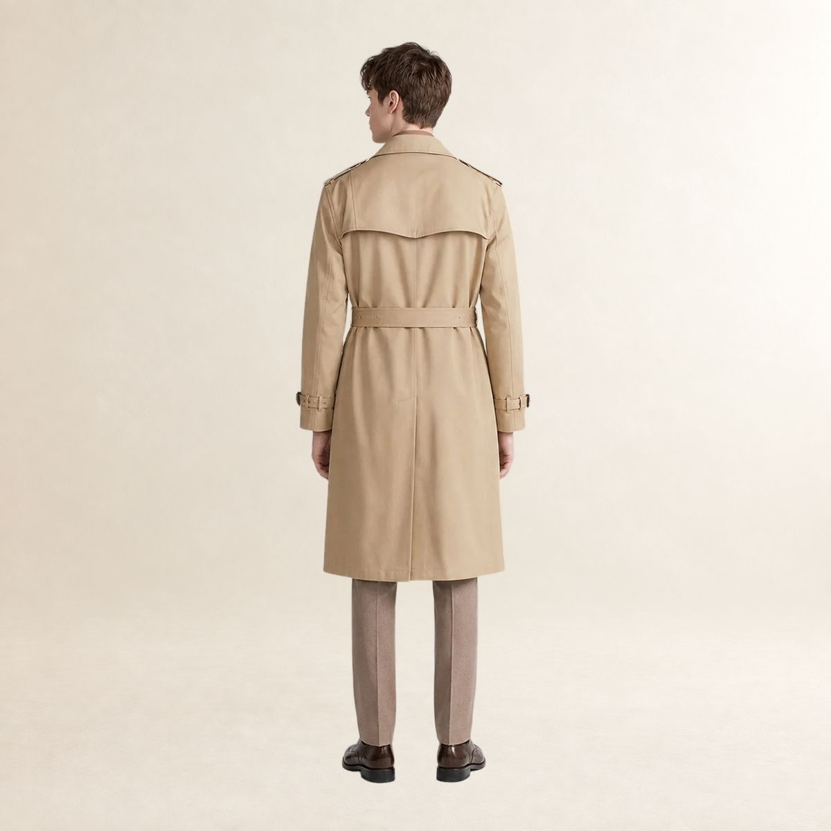 Manteau trench homme double boutonnage avec ceinture et col à revers - coupe longue