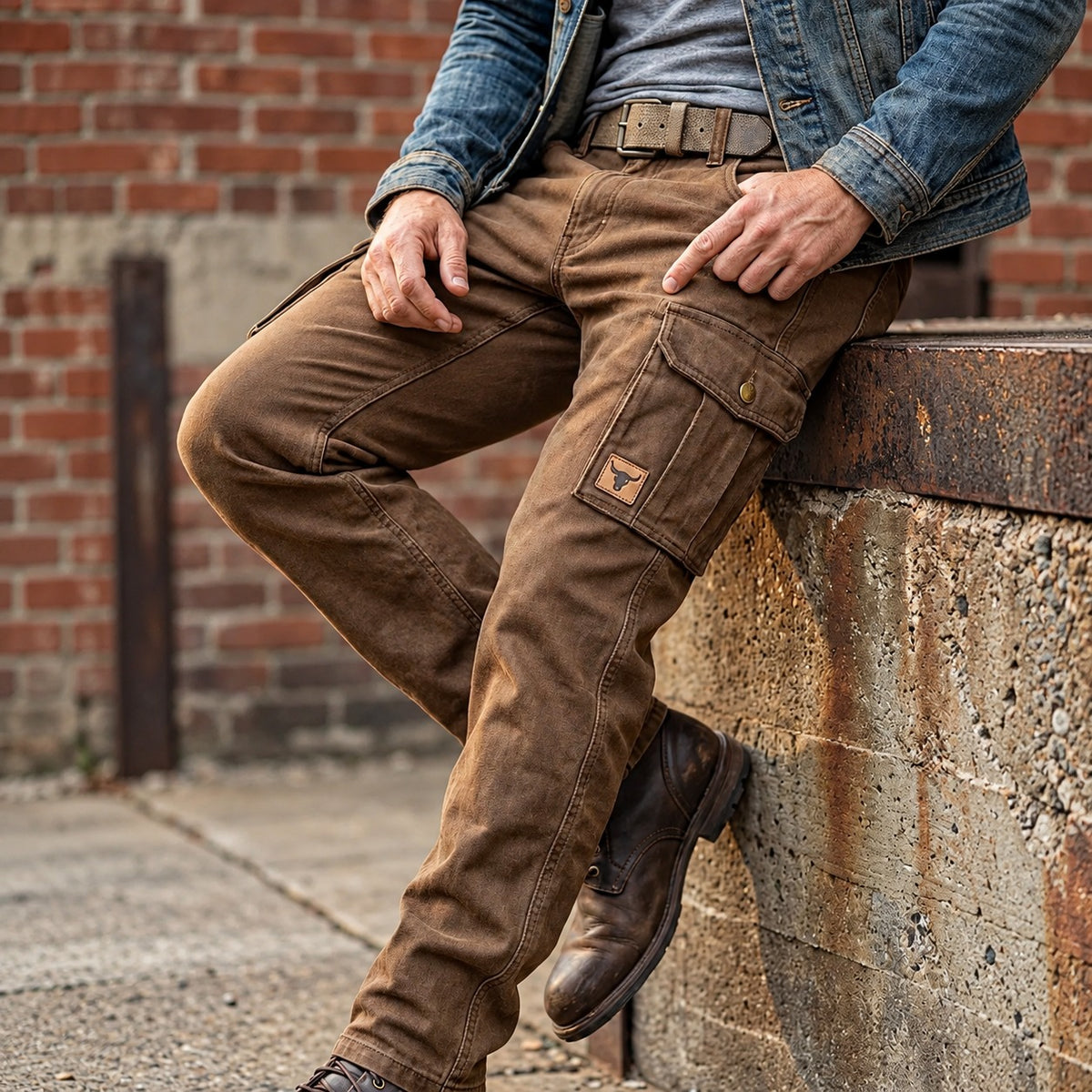 Pantalon cargo homme coupe droite avec multiples poches et taille mi-haute