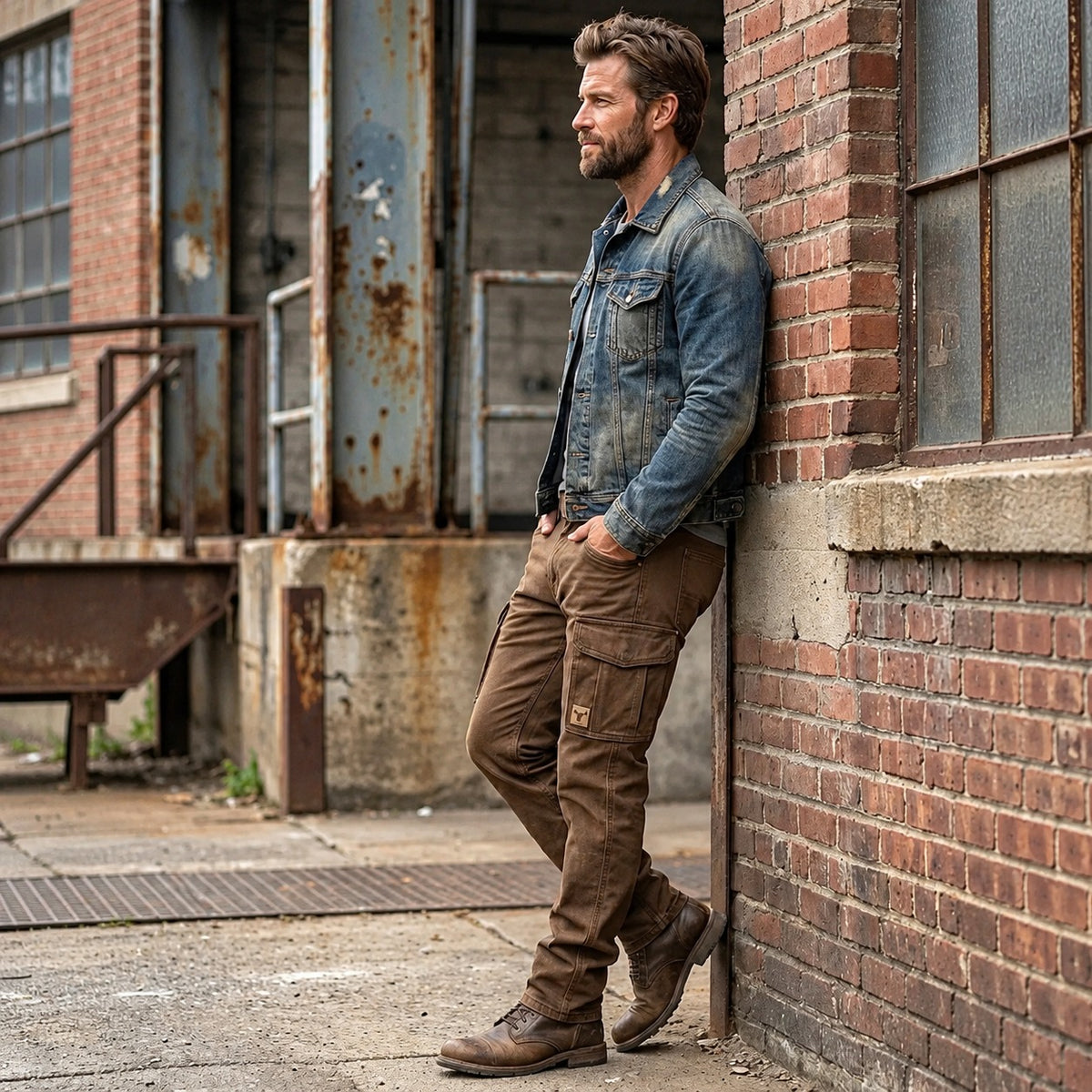Pantalon cargo homme coupe droite avec multiples poches et taille mi-haute