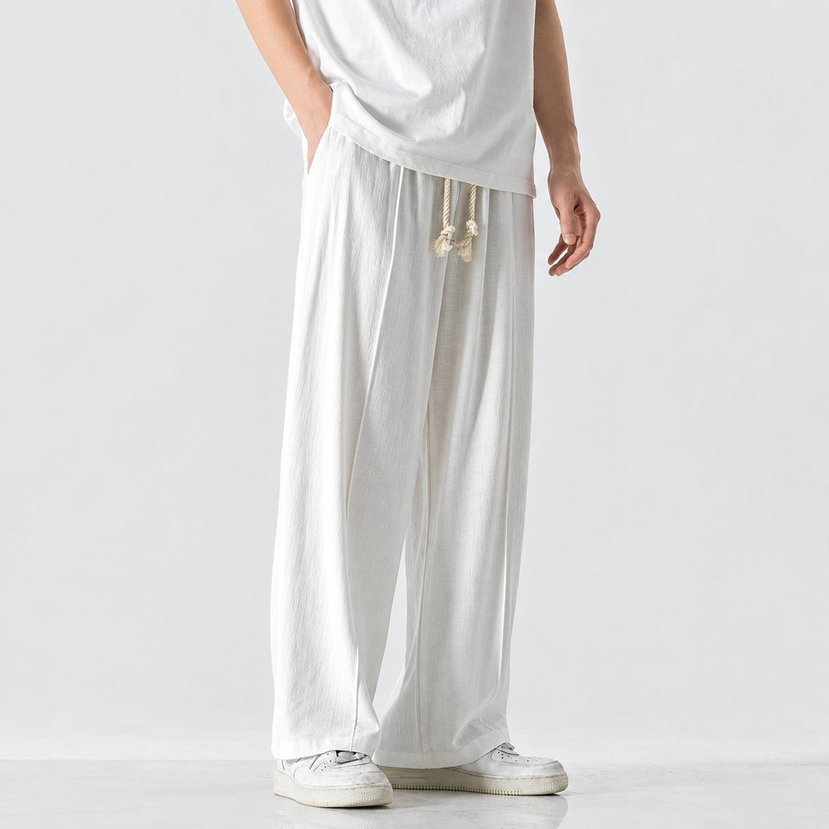 Pantalon de jogging homme coupe droite avec taille élastique et cordons tissés