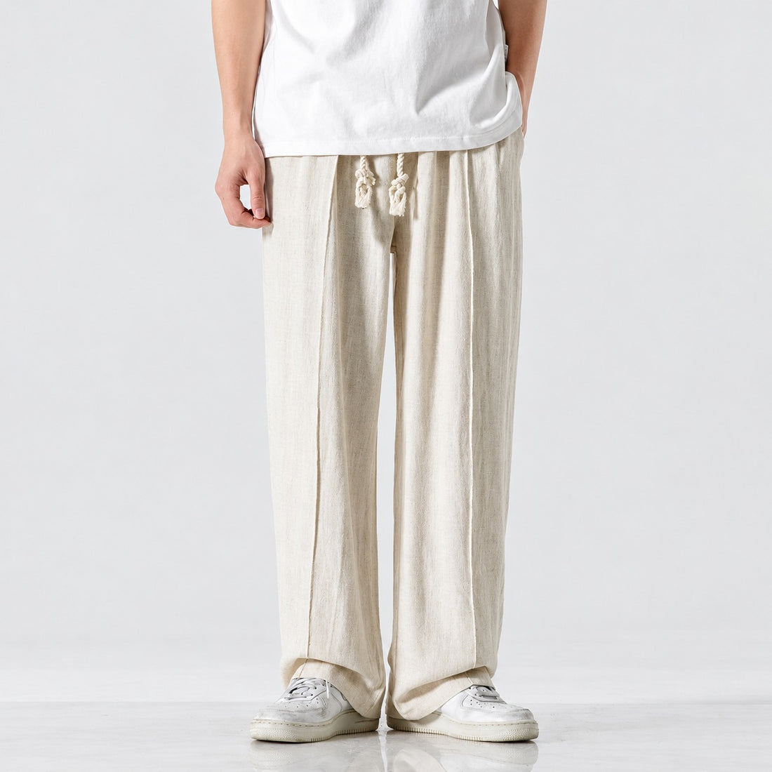 Pantalon de jogging homme coupe droite avec taille élastique et cordons tissés