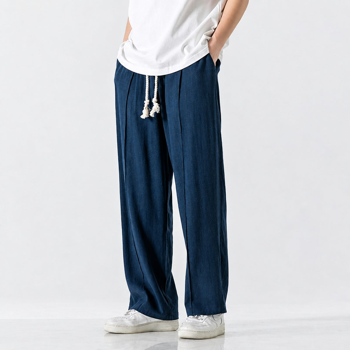 Pantalon de jogging homme coupe droite avec taille élastique et cordons tissés