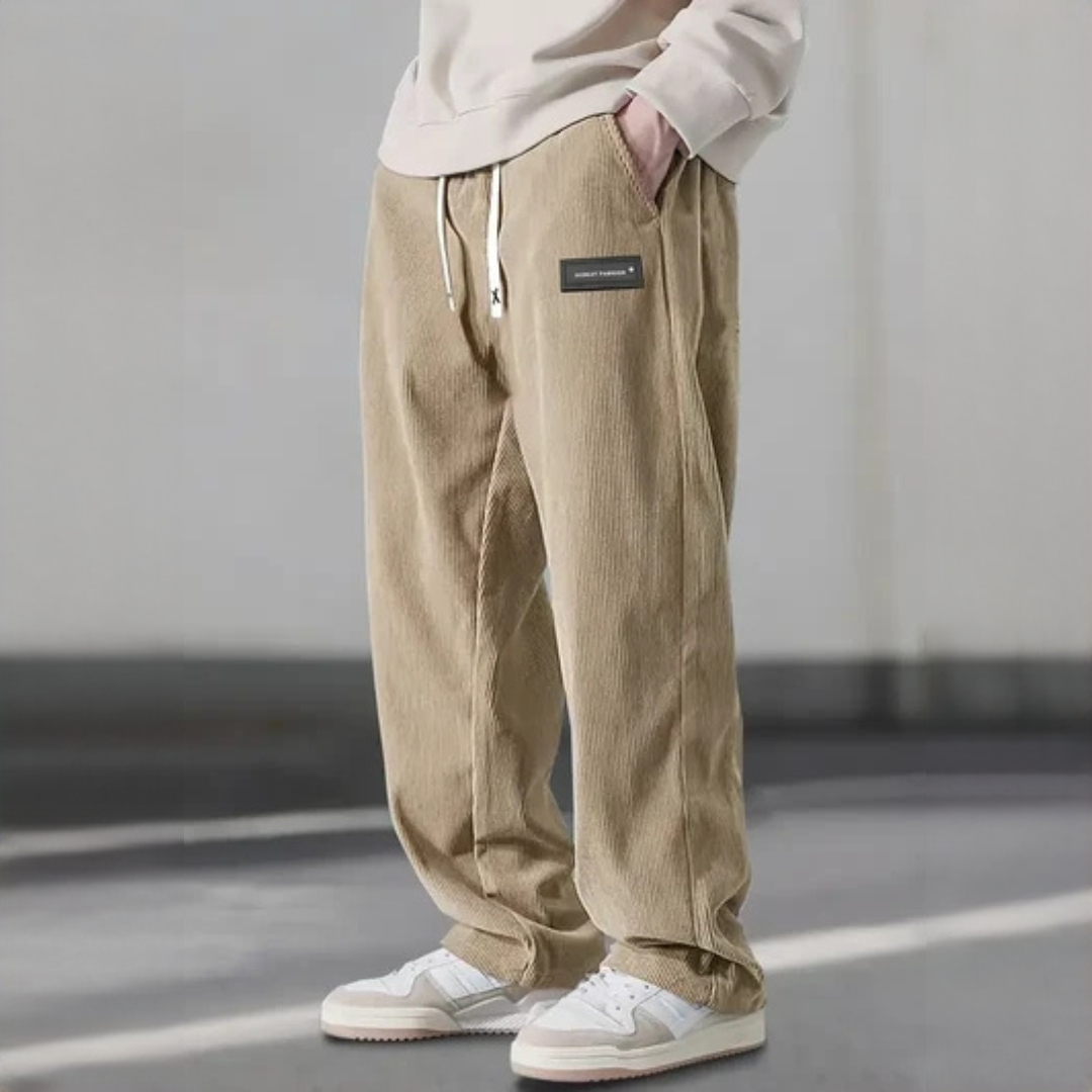 Pantalon homme à ceinture élastiquée et cordon de serrage - coupe droite relaxe, poches latérales