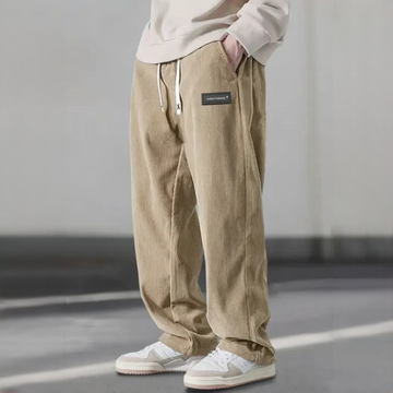 Pantalon homme à ceinture élastiquée et cordon de serrage - coupe droite relaxe, poches latérales