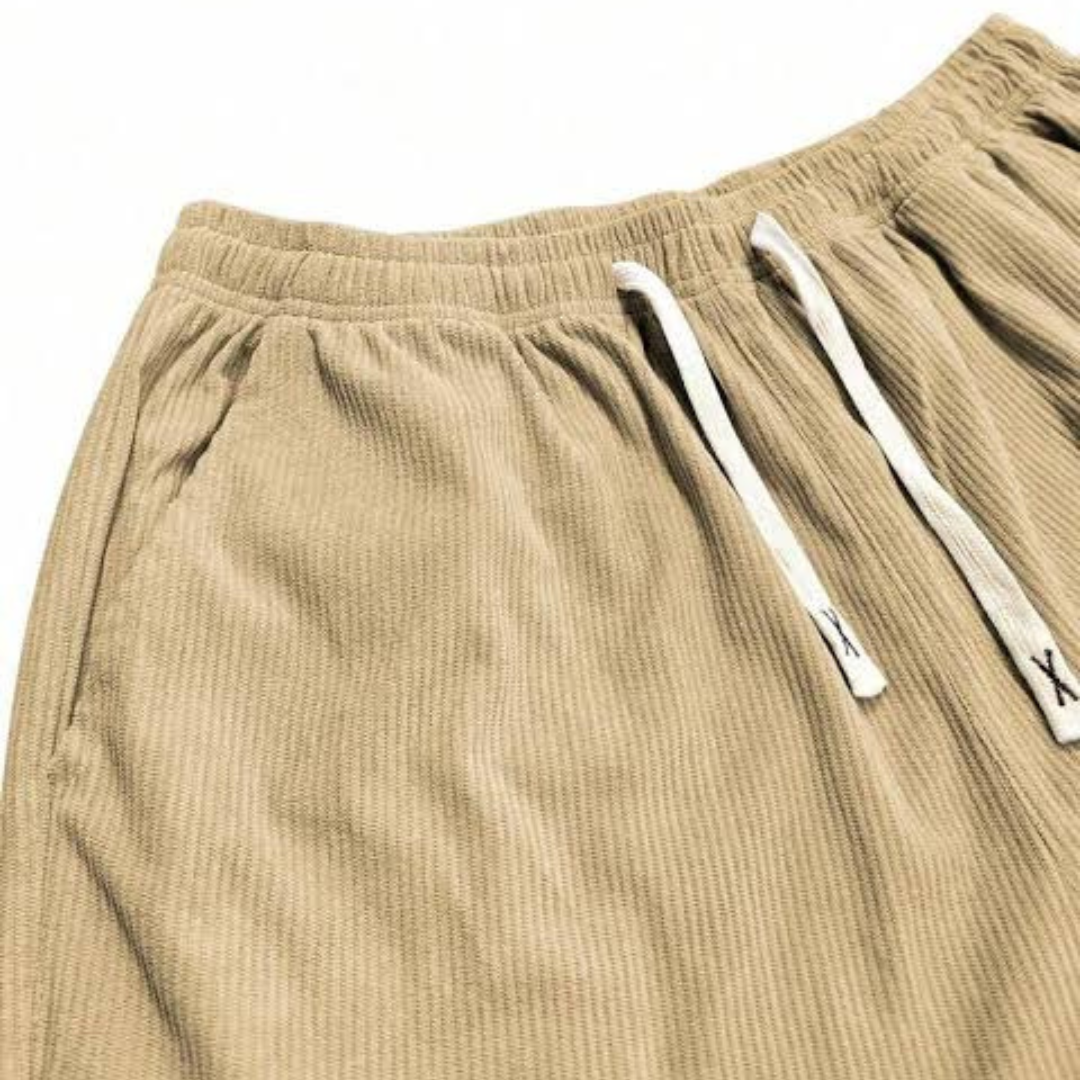 Pantalon homme à ceinture élastiquée et cordon de serrage - coupe droite relaxe, poches latérales