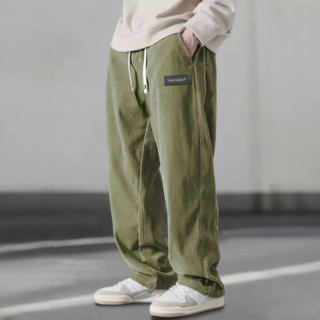 Pantalon homme à ceinture élastiquée et cordon de serrage - coupe droite relaxe, poches latérales