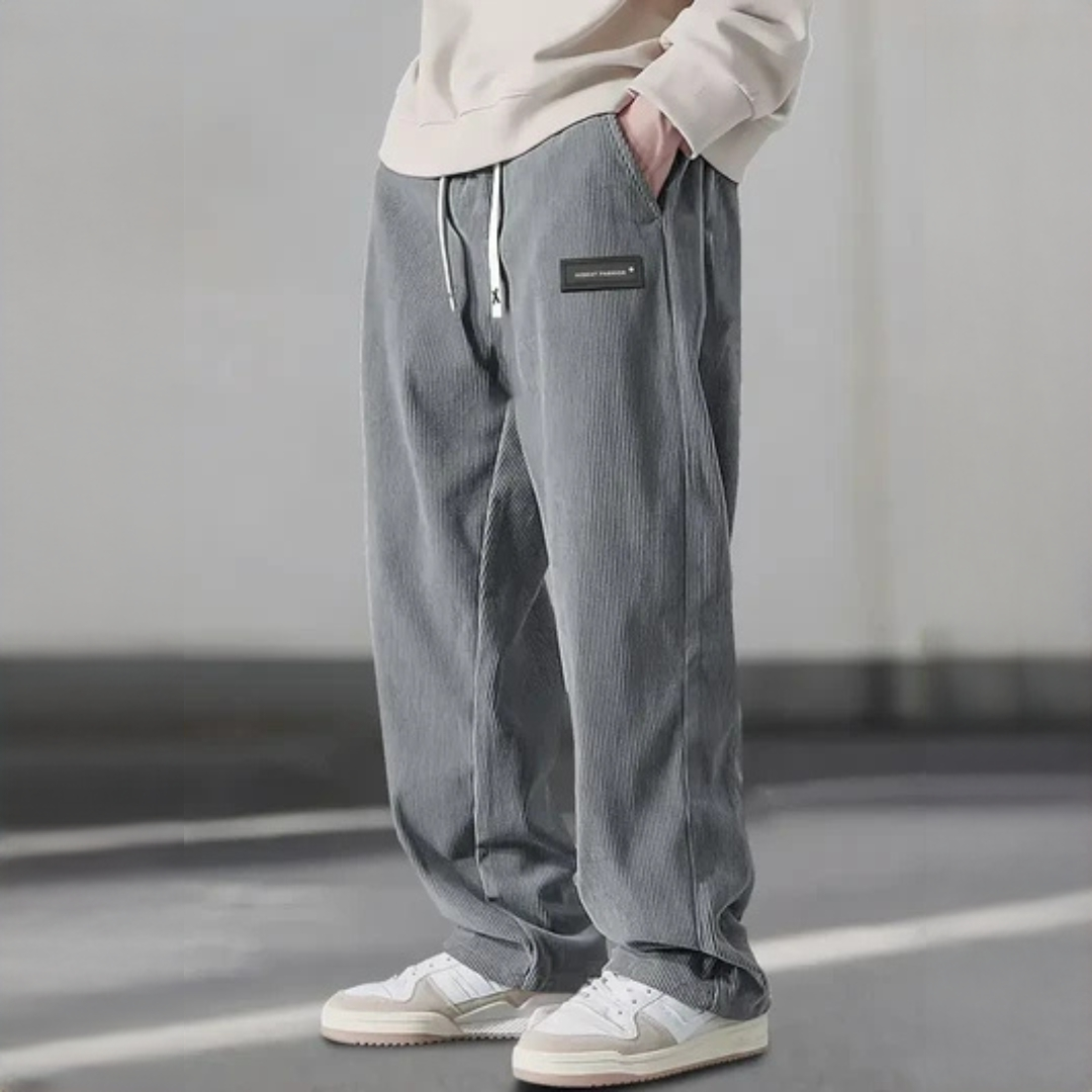Pantalon homme à ceinture élastiquée et cordon de serrage - coupe droite relaxe, poches latérales