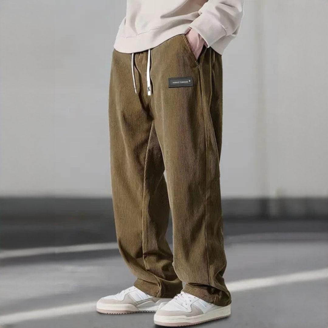 Pantalon homme à ceinture élastiquée et cordon de serrage - coupe droite relaxe, poches latérales