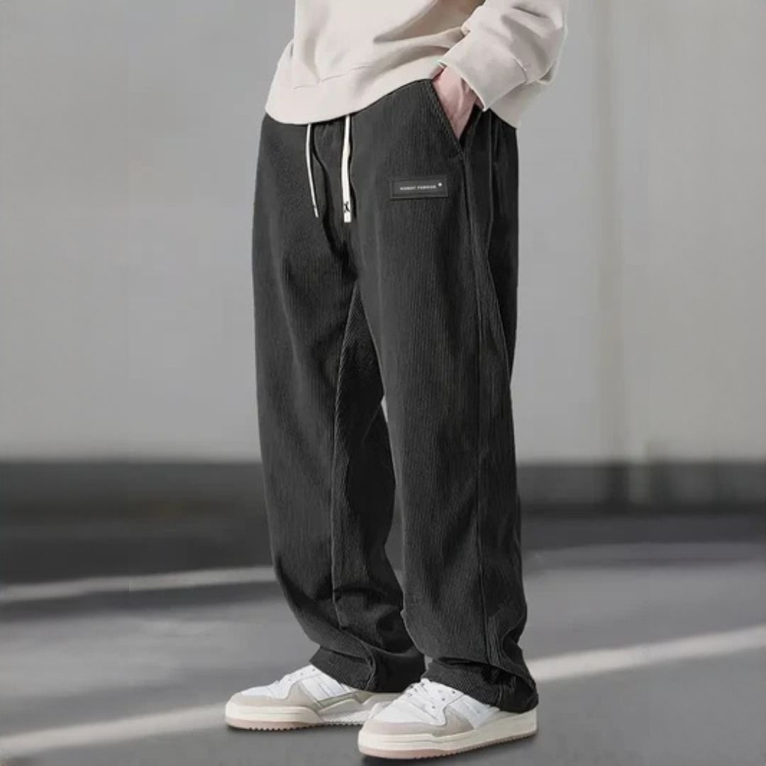 Pantalon homme à ceinture élastiquée et cordon de serrage - coupe droite relaxe, poches latérales