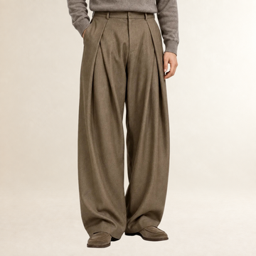 Pantalon homme coupe large à taille haute à plis plissés doublés