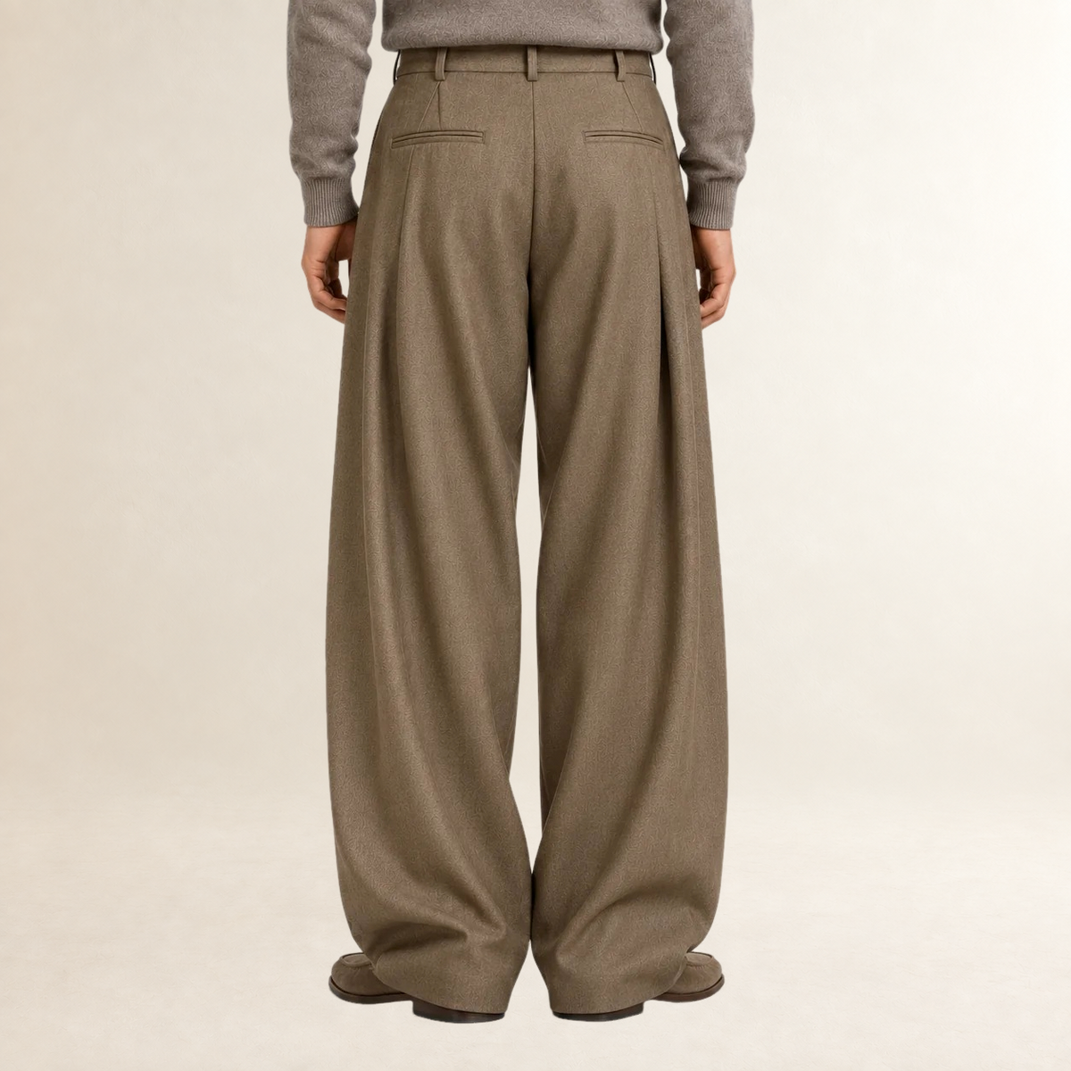 Pantalon homme coupe large à taille haute à plis plissés doublés