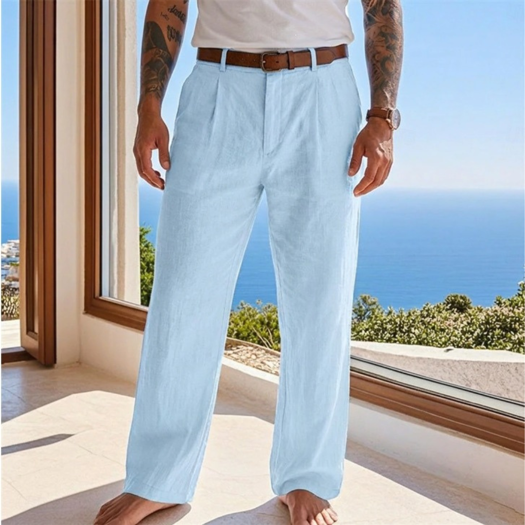 Pantalon homme à pli plats - coupe droite et ceinture