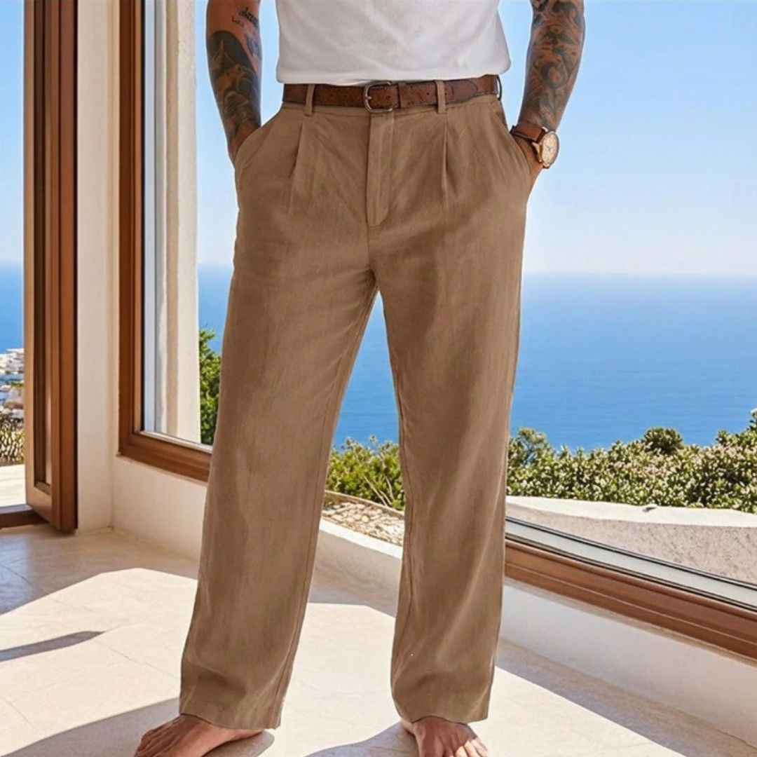 Pantalon homme à pli plats - coupe droite et ceinture