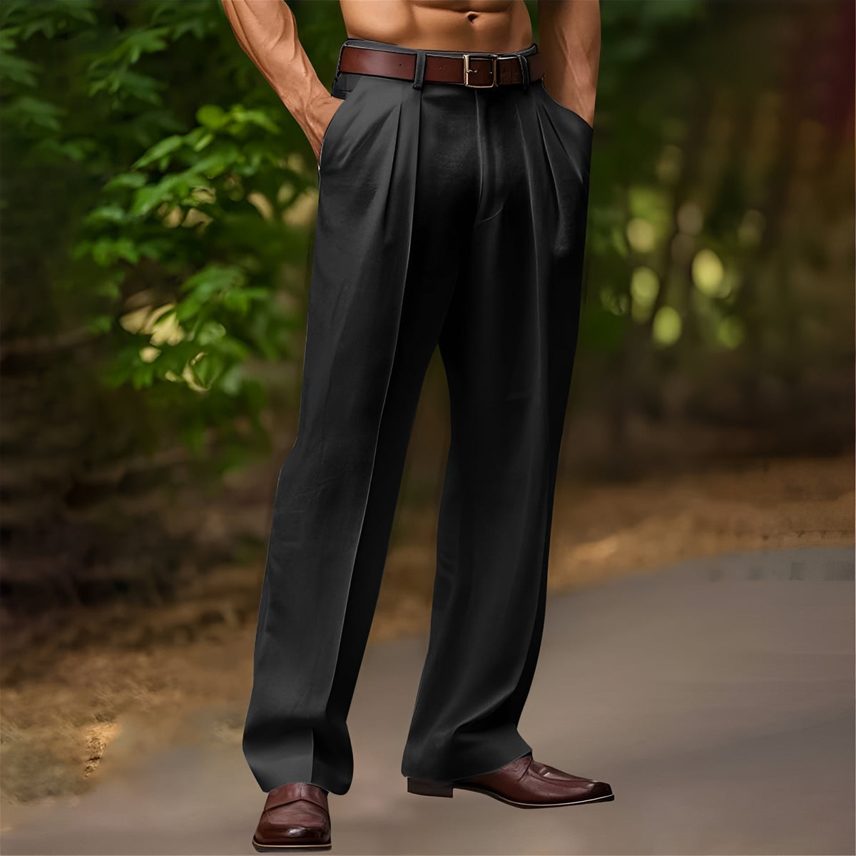 Pantalon homme à plis décontracté à jambes larges - coupe relaxée et silhouette moderne