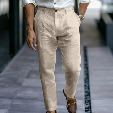Pantalon pour homme à plis frontaux, coupe ajustée et jambe fuselée, longueur cheville