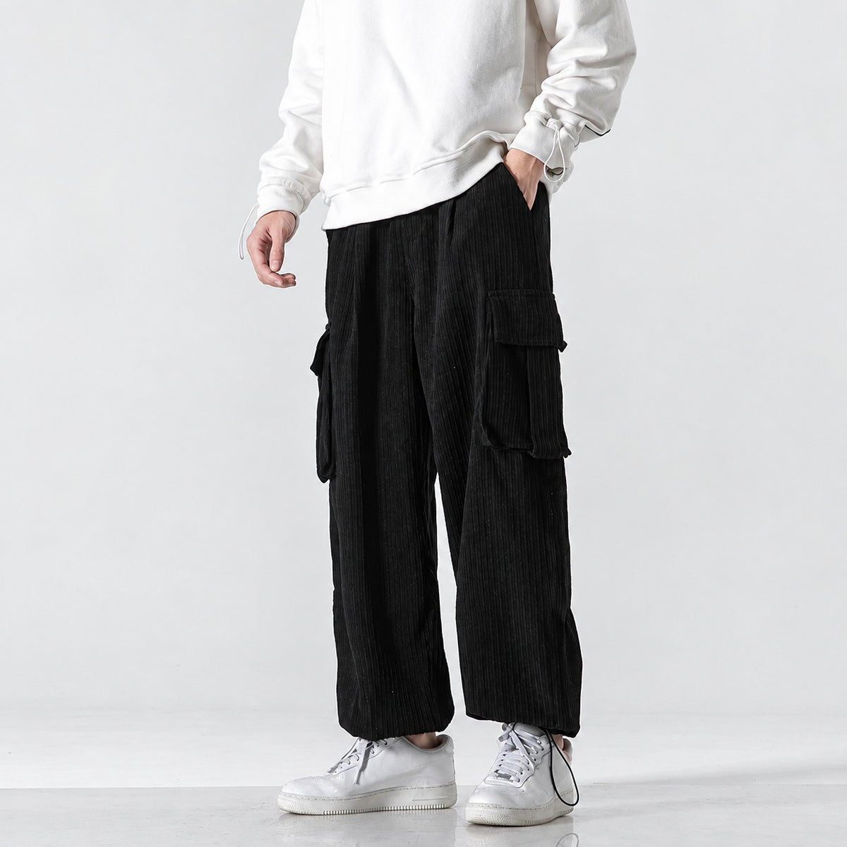 Pantalons cargo homme coupe décontractée taille élastique poches latérales