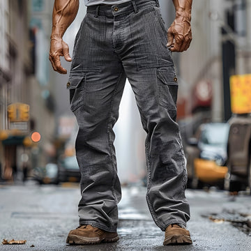 Pantalons cargo homme à poches multiples, coupe droite