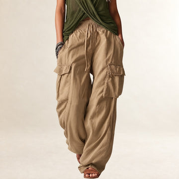 Pantalons cargo pour femmes à taille à cordon et coupe décontractée