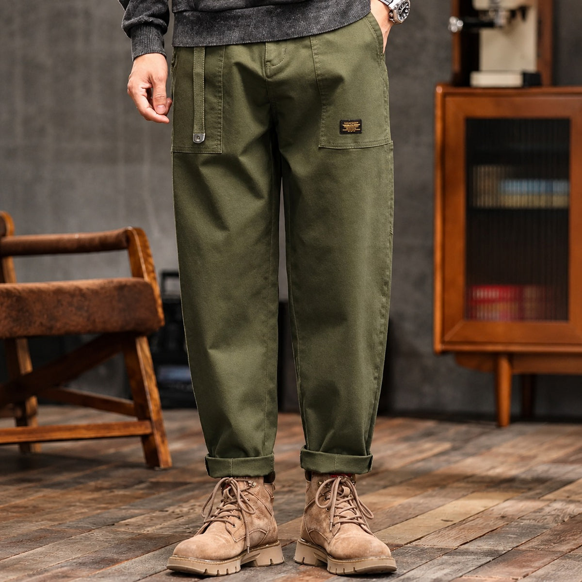 Pantalons cargo pour homme avec poches latérales - Coupe droite décontractée