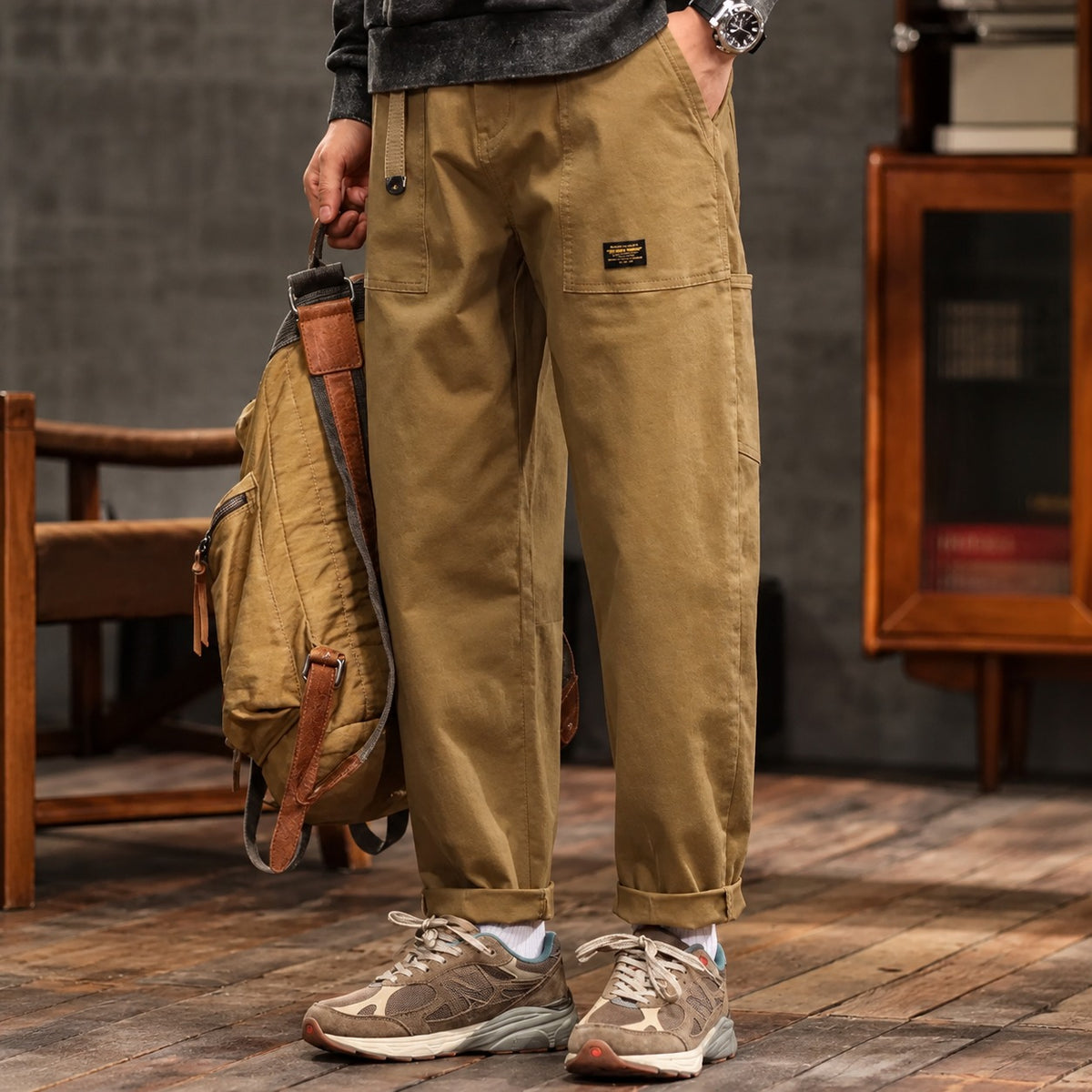 Pantalons cargo pour homme avec poches latérales - Coupe droite décontractée
