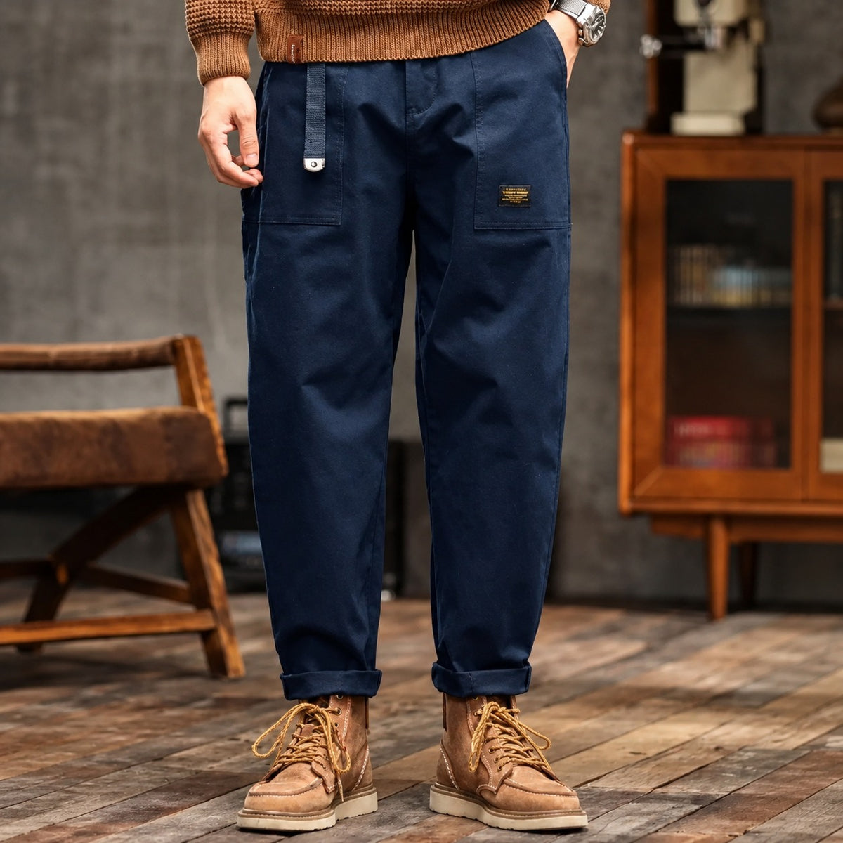 Pantalons cargo pour homme avec poches latérales - Coupe droite décontractée