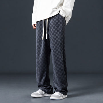 Pantalons de survêtement homme à motif à carreaux taille élastique coupe décontractée