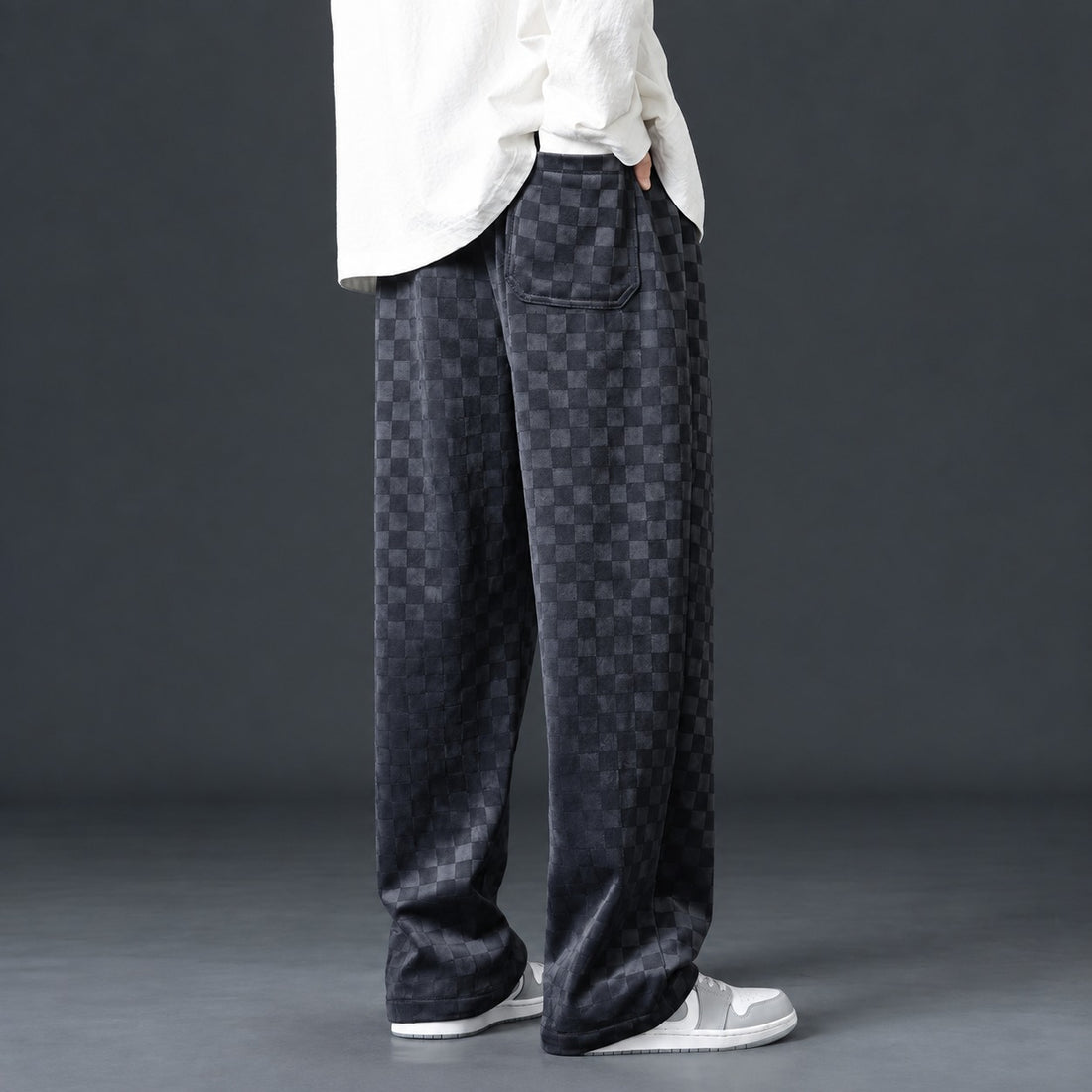 Pantalons de survêtement homme à motif à carreaux taille élastique coupe décontractée