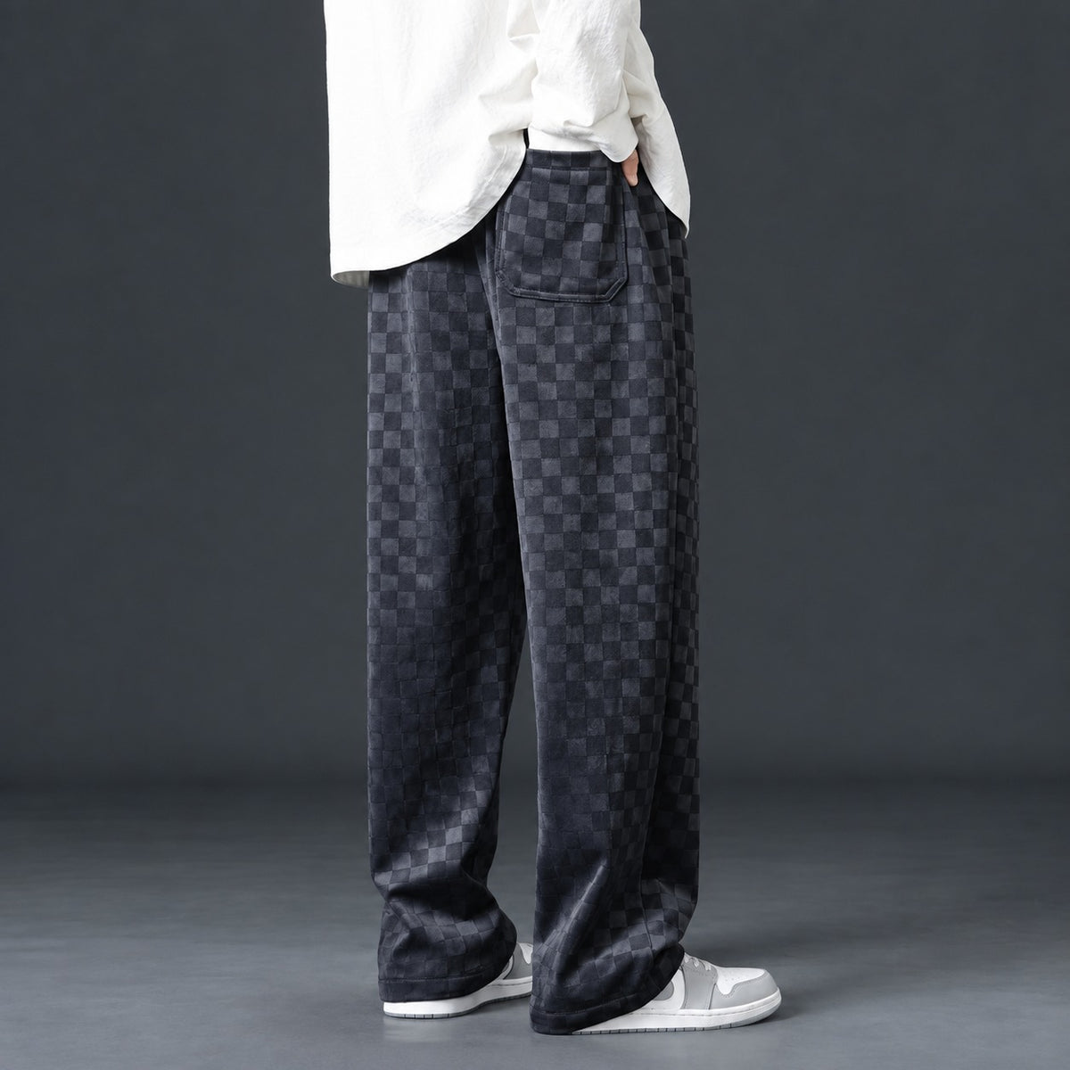 Pantalons de survêtement homme à motif à carreaux taille élastique coupe décontractée