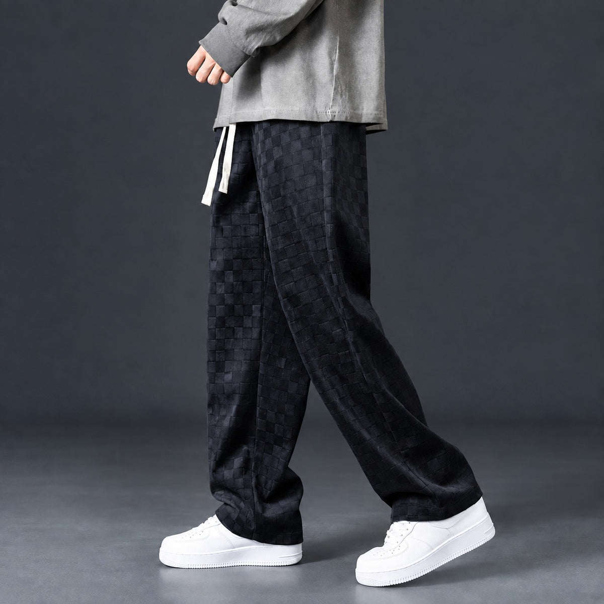 Pantalons de survêtement homme à motif à carreaux taille élastique coupe décontractée