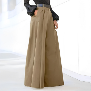 Pantalons femme à jambes larges taille haute plissés avec poches